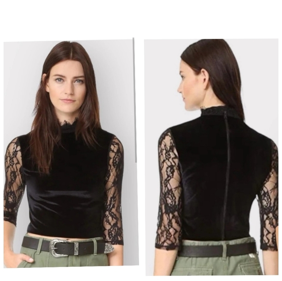 Alice + Olivia Jenny Mock Neck Lace Velvet Crop Size 6 - Picture 6 of 14